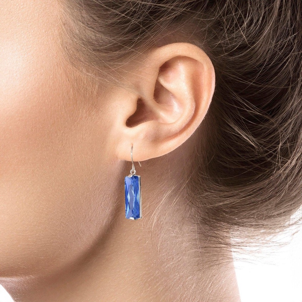 Piper & Taylor Solid Multi-Faceted Elegant Blue Crystal Drop Earrings